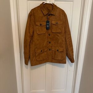 New with Tags, Large Men's Faux Suede Shirt Jacket - Chestnut Brown